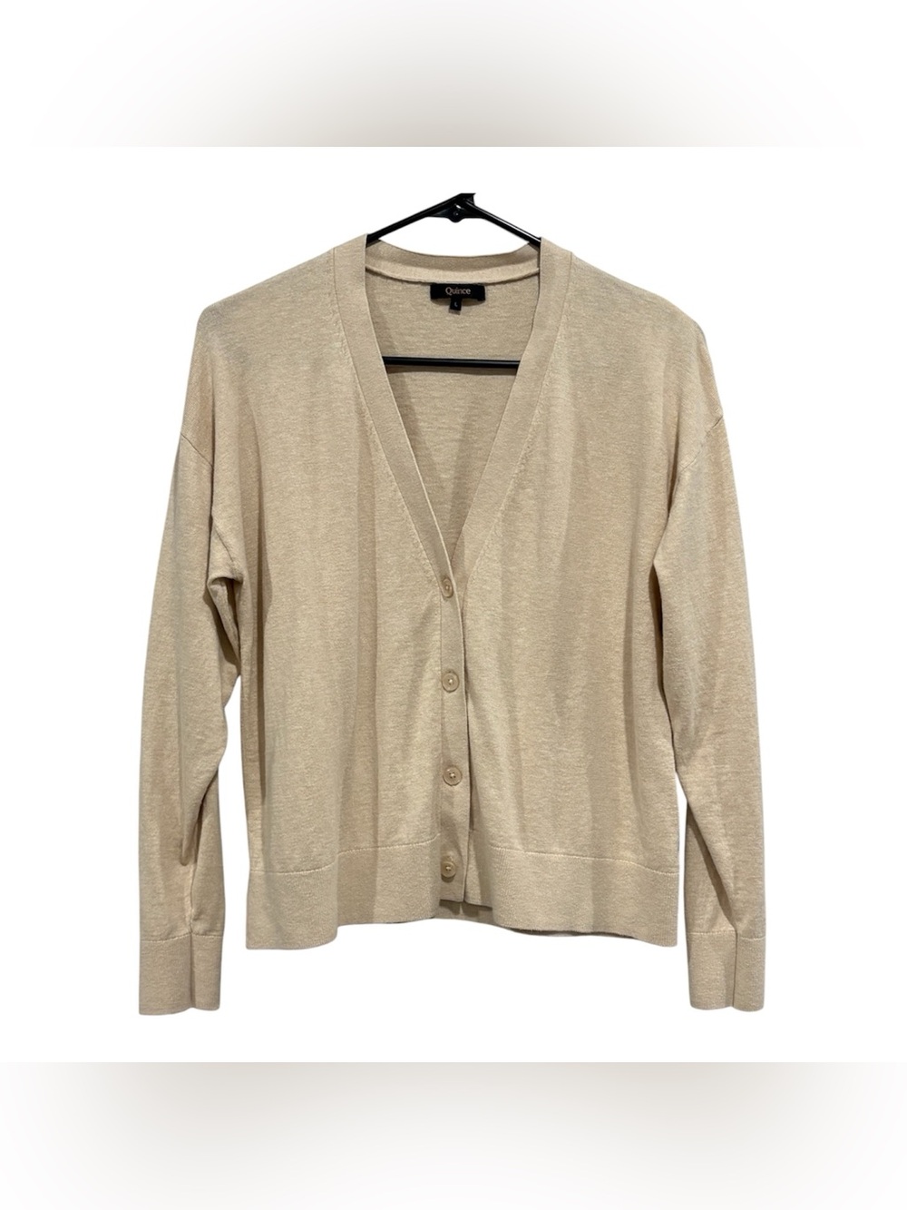 Quince Women's Beige V-Neck Button Cardigan Sweater L